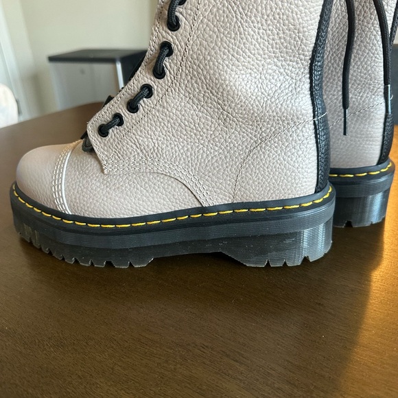 Dr. Martens Sinclair Peach Beige Nappa Leather Platform Boots - Picture 3 of 4